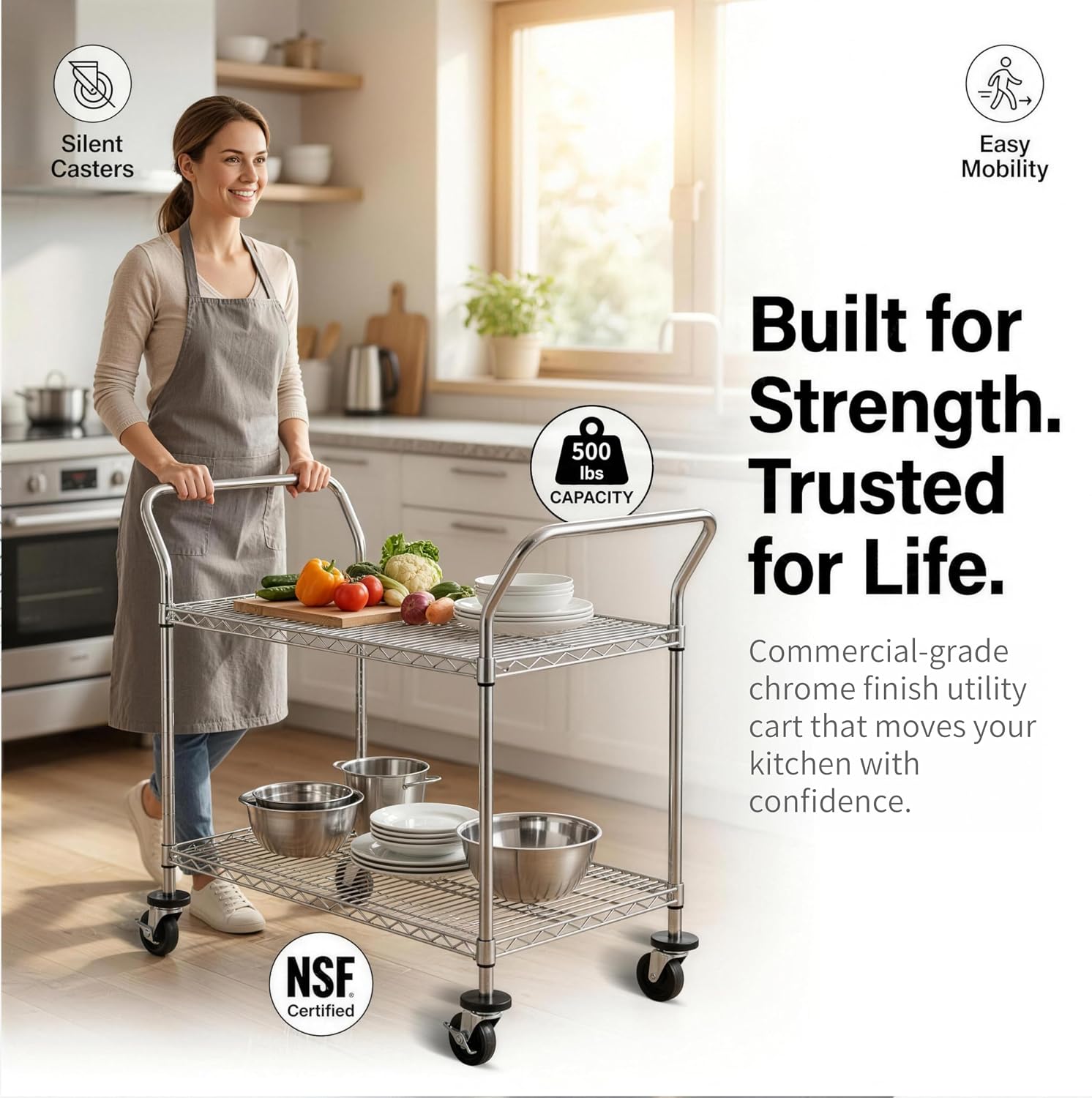 Carrinho Comercial de 2 Níveis - Commercial Kitchen On Wheels avaliação e preço